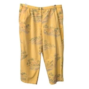 Talbots Woman Petites Stretch Tropical Yellow Capris Sz 18WP Pockets Flat Front